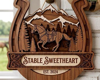 Horseshoe Name Sign SVG - Horse Personalized Laser Cut Wall Art (digital download)
