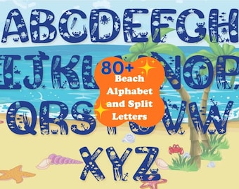 Paquete de archivos de corte SVG del alfabeto y letras divididas de playa