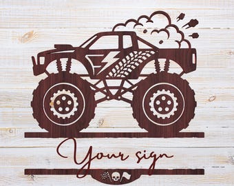 Letrero SVG para Monster Truck - Plantilla personalizada para vehículos cortada con láser (Descarga digital)