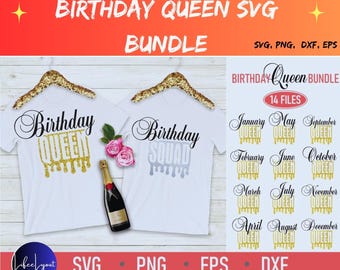 Paquete de archivos SVG para el escuadrón de la reina del cumpleaños / Diseños para fiestas con efecto goteo (descarga digital)