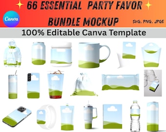 Paquete de 66 maquetas de recuerdos para fiestas / Plantillas editables de Canva (SVG, PNG, JPG)