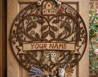 Arte SVG con nombre de pájaro sabio vintage / fauna silvestre del bosque y búhos, regalo personalizado para el hogar.