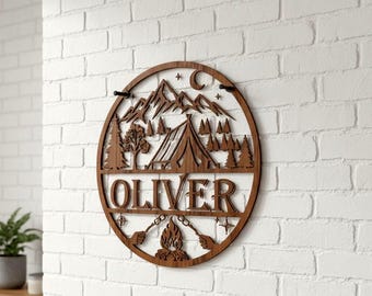 Letrero de camping SVG: colgador de pared cortado con láser (descarga digital)