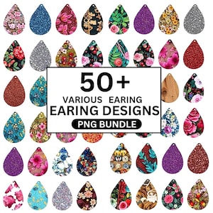 Teardrop Earring Template Designs, Sublimation PNG Bundle (50+)