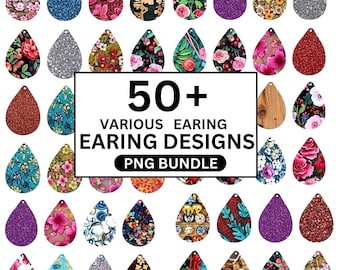 Diseños de plantillas para aretes en forma de lágrima, paquete PNG de sublimación (más de 50)