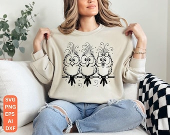 Pájaros caprichosos SVG – Diseño dibujado a mano para manualidades (Descarga digital)