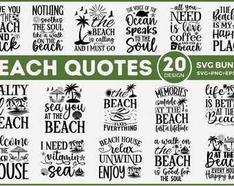 Paquete de 20 diseños SVG de playa / Paquete de diseños SVG de verano