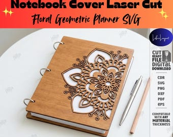 Portada de cuaderno cortada a láser / Planificador floral y geométrico SVG