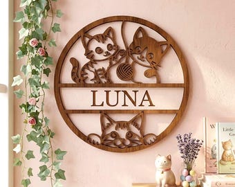 Cat Name Sign Laser Cut File SVG, Personalized Cats Wall Decor (Digital Download)