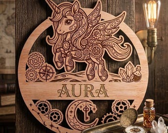 Letrero de pared con nombre de unicornio para habitación infantil / decoración de interiores / diseño cortado con láser / para niños