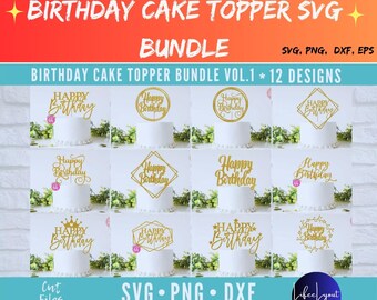 Paquete de archivos SVG para decorar tartas de cumpleaños / Descarga digital