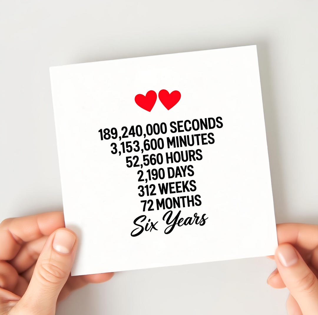Six Years Anniversary Countdown Card - 6th Anniversary Card - Wedding ...