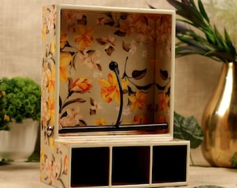 Floral Wooden Napkin Holder – 3-Compartment Home Decor