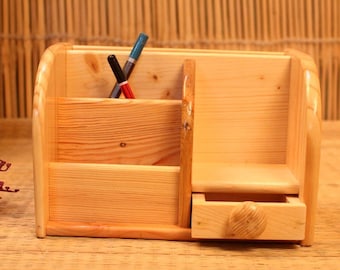 Wooden Pen & Card Holder with Drawer – Desk Organizer