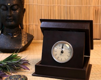 Vintage Iron Folding Travel Clock: Roman Numeral Desk Decor