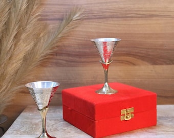 Handgjorda vinglas i mässing och silver, set om 2 – Mini hornbägare