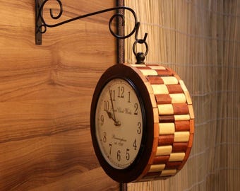 Handcrafted Wooden Railway Station Clock | Double-Sided Wall Mount (10 Inches)