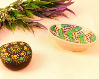 Hand-Painted Ceramic Soap Dish, Colorful Boho Bathroom Tray