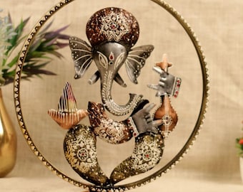 Handcrafted Iron Ganesha Wall Art | Decorative Metal Ganesha Statue | Spiritual Home Decor