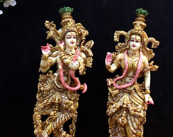Handcrafted Marble Radha Krishna Idol Pair, Spiritual Home Decor