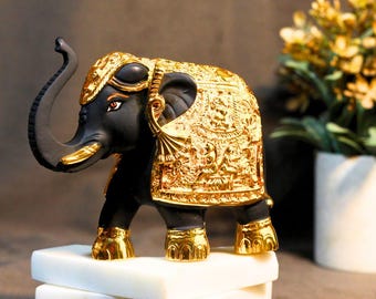 Black Resin Elephant Figurine – Home Decor, Good Luck Gift, Office Ornament