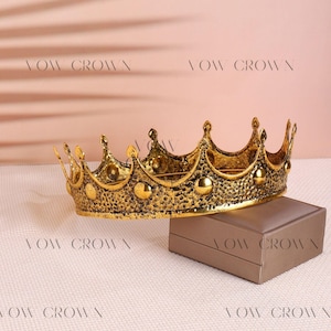 Rustic Gold Medieval King Crown – Mens Royal Costume Tiara – Fantasy Cosplay Headpiece – Vintage Gold King Crown – Gold Knight Crown Gift