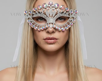 Maskeradmask med kristall och strass | Venetiansk balmask