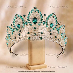 Luxus Braut Hochzeit Krone - Gold Crystal Clear Tiara - Grün / Pink / Blau Opal Strass Krone - Aqua Blue Opal Kristall Braut Tiara Krone