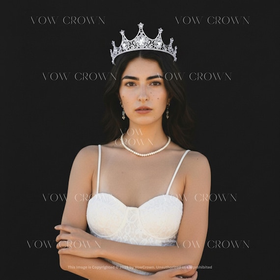 Classic Silver Crystal Bridal Tiara | Oval Rhinestone  display picture 3