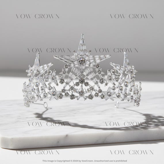Handmade Starburst Rhinestone Queen Crown | Wedding Hair  display picture 3