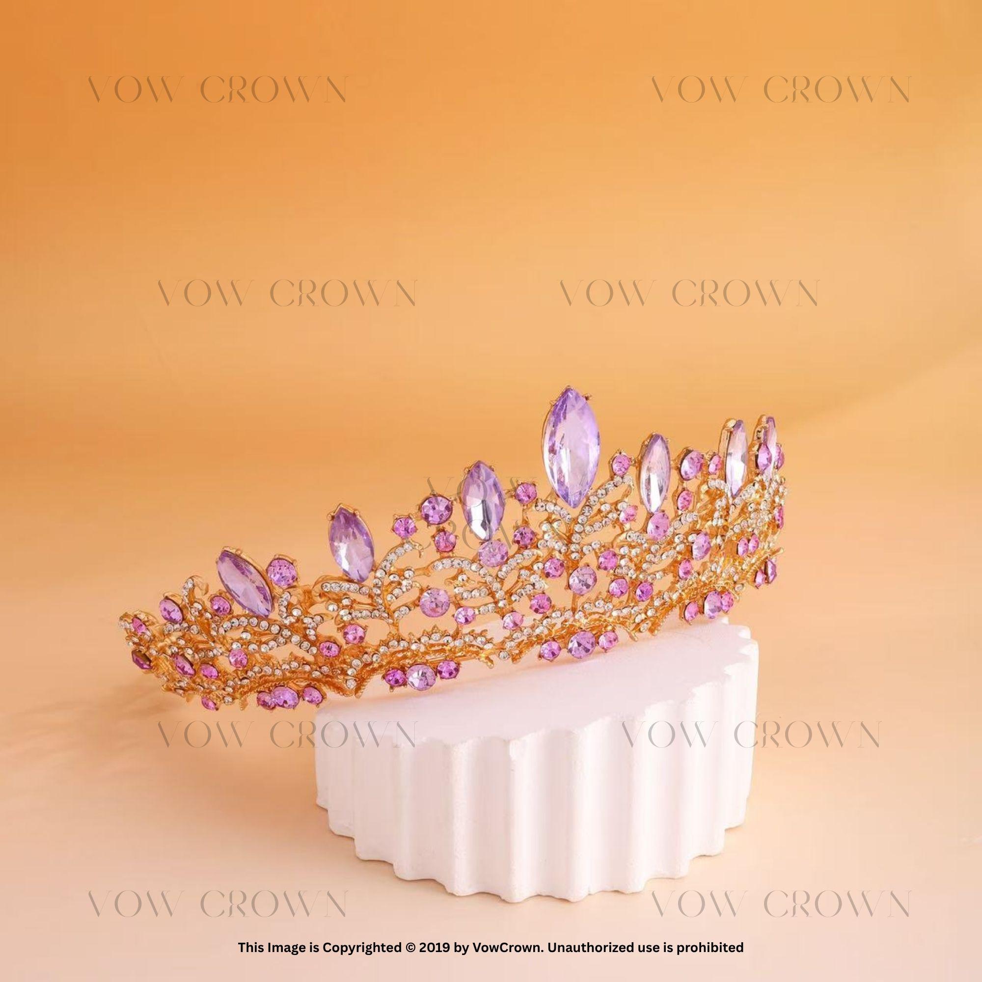 Prince Wedding Headpiece, Lavender Crystal Crown, Vintage Gold Wedding Crown Prince Wedding Headpiece, Lavender Crystal Crown for Groom  main image 3