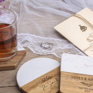 Posavasos personalizados de madera y mármol, regalos de inauguración de la casa, regalos personalizados para parejas, regalo para casa nueva, posavasos de boda, regalo de aniversario