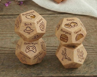 Date Night Dice Game Set, Wooden Decision Dice for Couples, Food Movie Activity Position Dice, Valentines Day Anniversary Gift for Her
