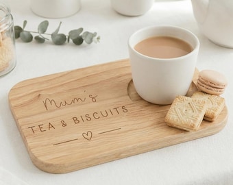 Personalized Tea & Biscuits Tray, Wooden Tea Tray for Mum, Mothers Day Gift, Engraved Biscuit Board, Grandma Gift, Home Decor, Gift for Her