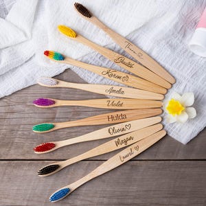 Custom Toothbrush Gift for Family and Friend, Personalized Bamboo Sustainable Toothbrush for Adults And Children, Custom Toothbrush Gift