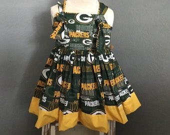 Girls Green Bay Packers handmade dress. 90” skirt so very full.