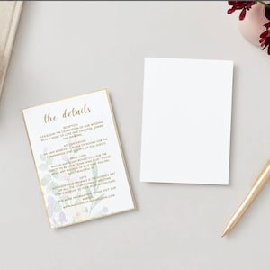 Elegante Hochzeits-Detailkarte & benutzerdefinierte Vorlage | Empfang, Anpassung, Dress Code Info | Bearbeitbare Canva Vorlage