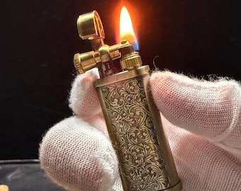 Accendino ricaricabile in ottone vintage - Torcia Steampunk incisa