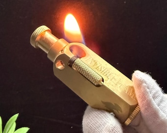 Engraved Brass Lighter – Vintage Style Windproof Torch, Refillable