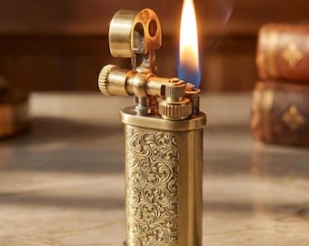 Vintage Engraved Lighter Retro Floral Brass Style Zinc Alloy Gift Antique Bronze
