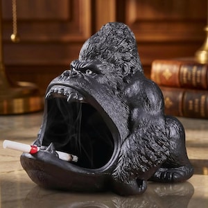 Gorillaaskfat för rökare, rolig apafigur, nyhet skrivbordsaskfat heminredning, man cave-present till honom eller pappa
