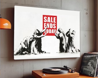 Banksy "Sale Ends Today" Devotees Framed Decorative Painting, Living Room/Office Decorative Painting, Gift for Street Art Enthusiasts