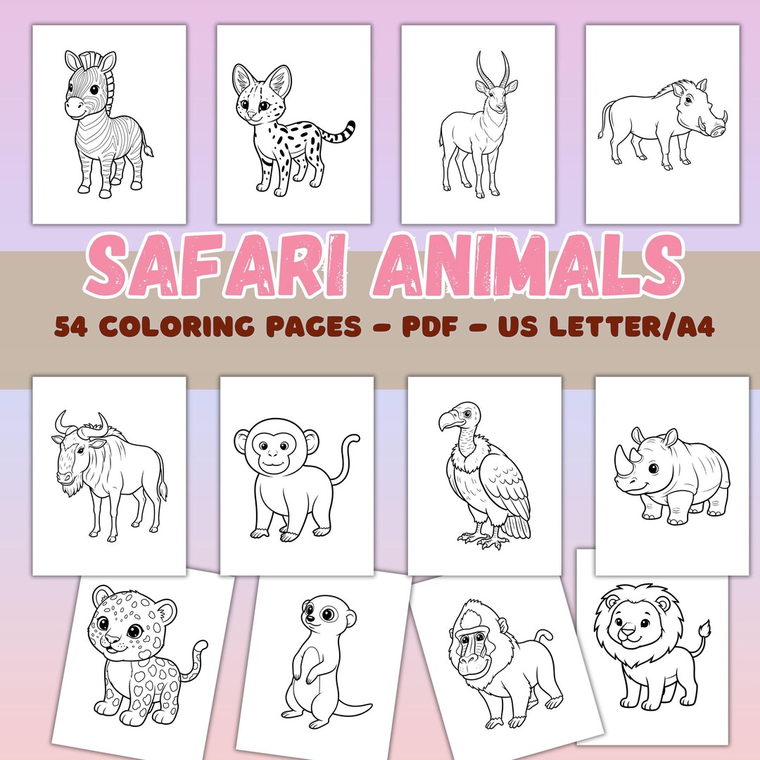 Safari Animals Coloring Pages for Kids PDF, Cute Wild Zoo Animal ...