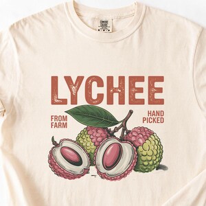 Comfort Colors®, Vintage Lychee Fruit T-Shirt, Retro Market Label Graphic Tee, 90s Aesthetic Unisex Shirt, Fruit & Nature Lovers