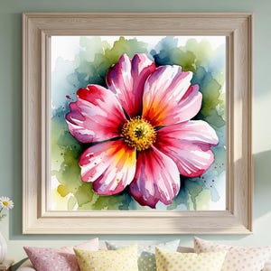Watercolor Floral Wall Art: Framed Botanical Print, Ready to Hang