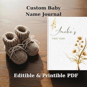 Personalized Baby&#39;s First Year Journal,Floral Custom Baby Memory Book,Gift for parents,Journal for newborn,Named baby book,baby shower gift