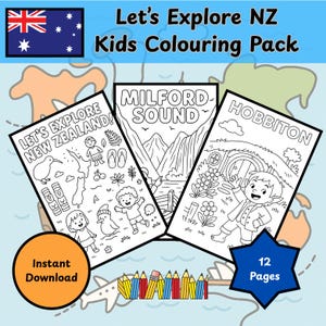 New Zealand Colouring Pack for Kids | 12 Page Printable Activity | Travel Learning Fun