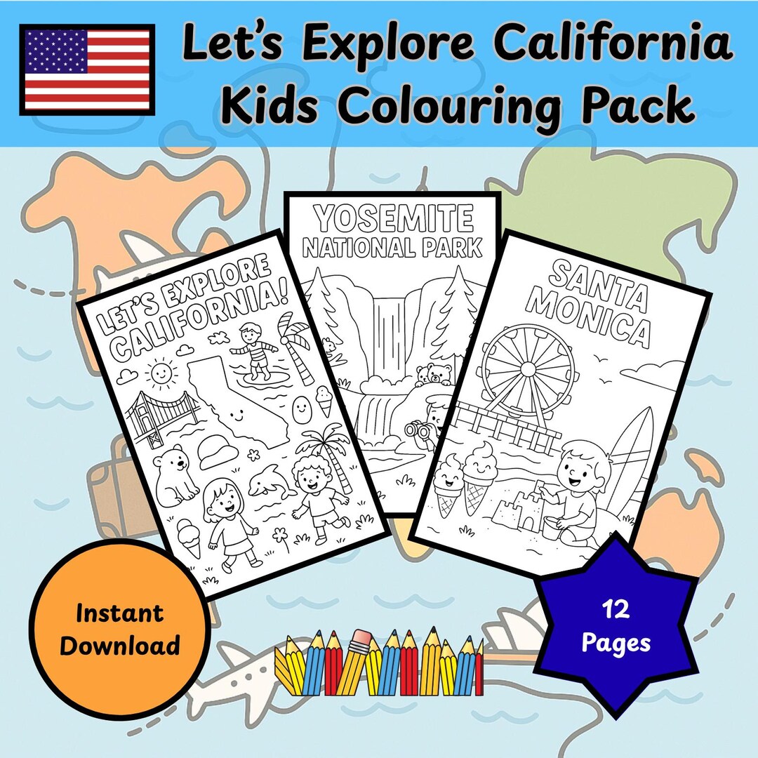 California Colouring Pack for Kids | 12 Page Printable Activity ...