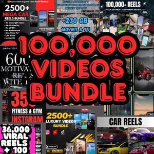 100,000 Videos Bundle, Motivational, Comedy, Animals, Gym, Satisfying, Gaming, Luxury, Animated AI,  Instagram Reels, YouTube Shorts, TikTok