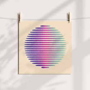 Pink and Blue Orb Abstract Risograph Print, Colorful Wall Decor, Digital Illustration Print image 1